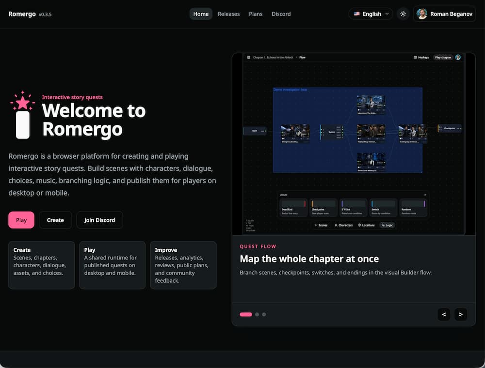 Romergo visual story builder screenshot