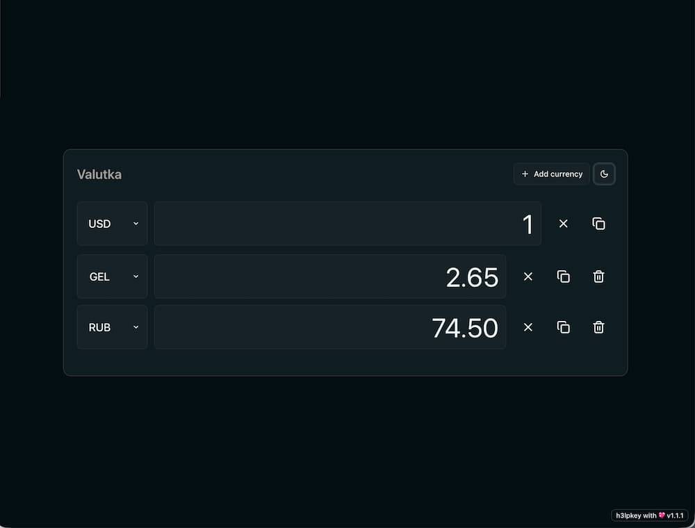 Valutka currency converter screenshot